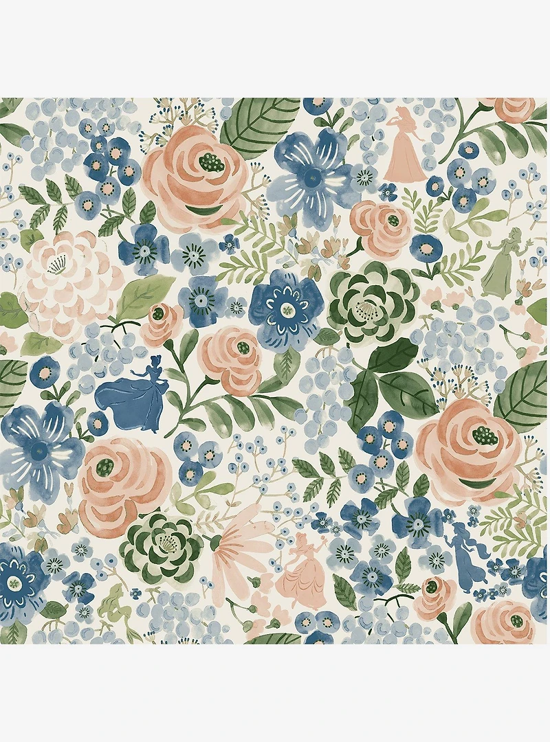 Disney Princesses Blue Watercolor Floral Peel & Stick Wallpaper