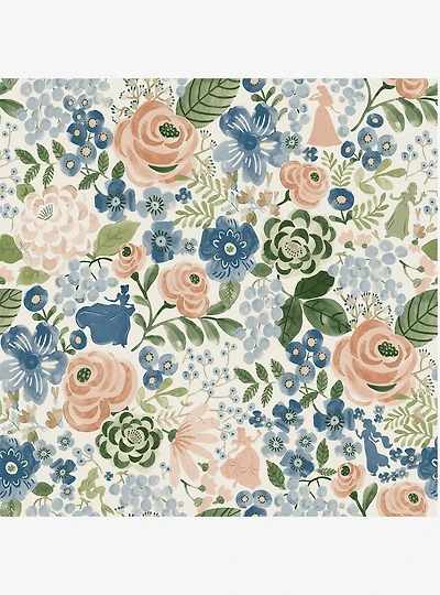 Disney Princesses Blue Watercolor Floral Peel & Stick Wallpaper
