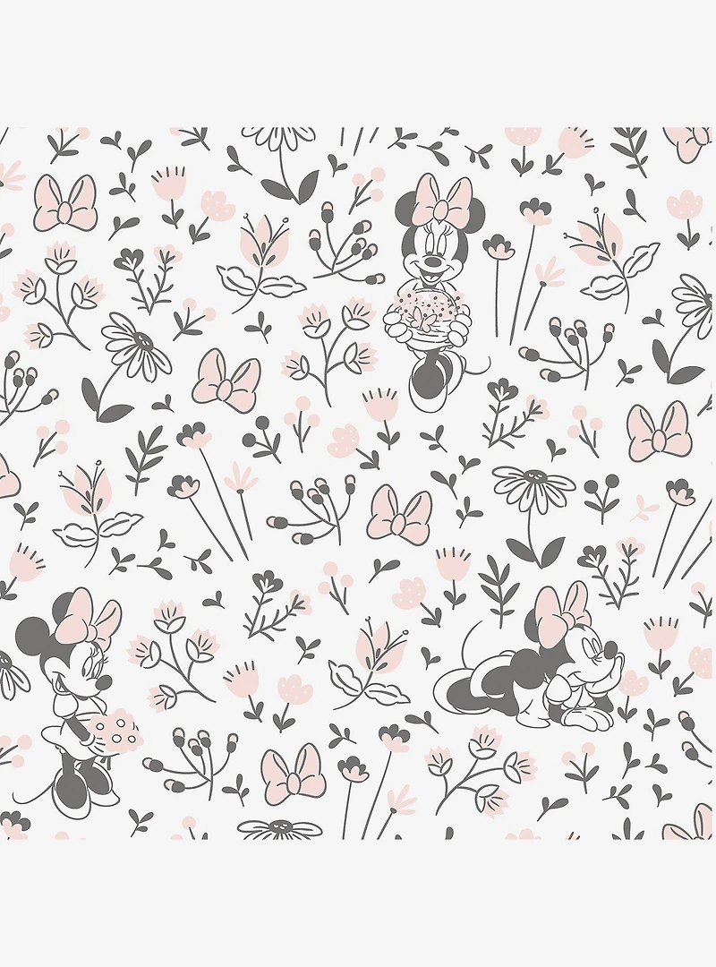 Disney Minnie Mouse Pretty as a Flower Black and White Peel & Stick Wallpaper
