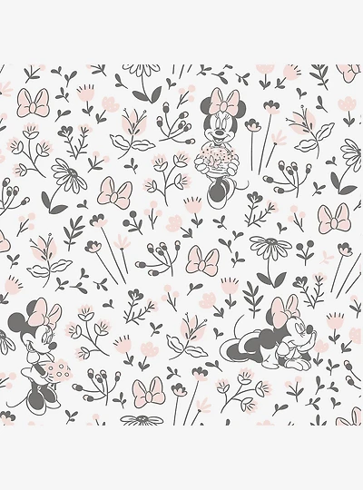 Disney Minnie Mouse Pretty as a Flower Black and White Peel & Stick Wallpaper