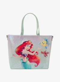 Loungefly Disney The Little Mermaid Ariel, Sebastian, & Flounder Iridescent Tote Bag with Coin Purse