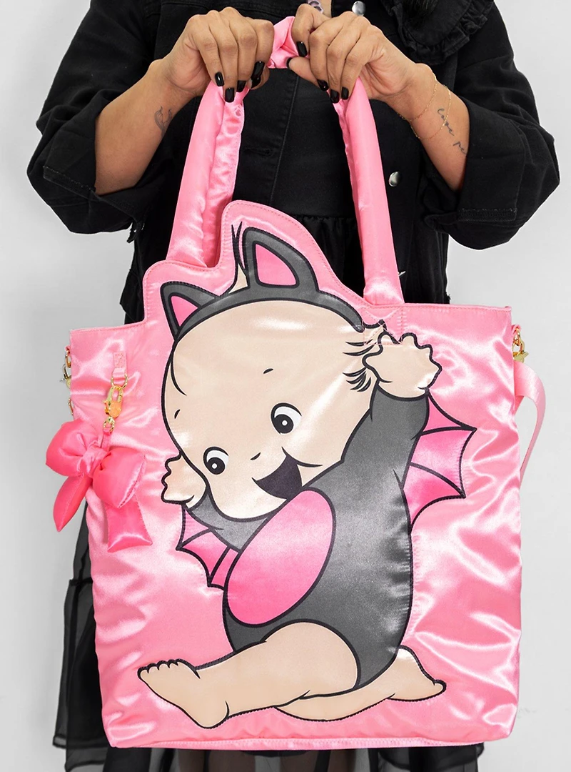 Whatever! Makes You Happy Kewpie Bat Puffy Tote Bag with Ribbon Charm