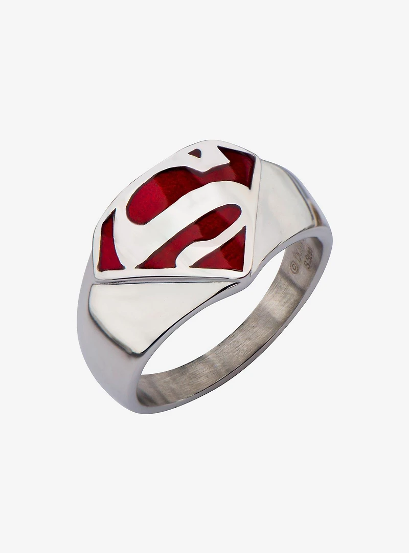 DC Comics Superman "Man of Steel" Red Enamel Signet Ring