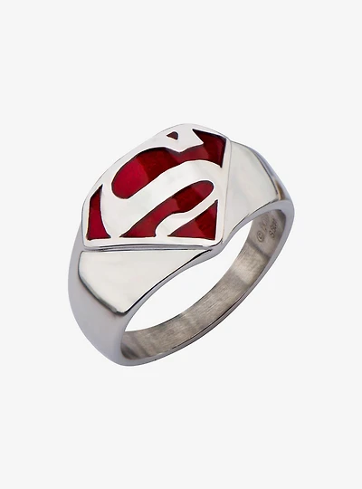DC Comics Superman "Man of Steel" Red Enamel Signet Ring