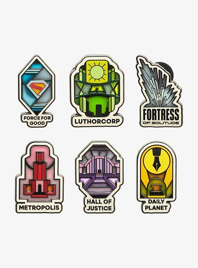 DC Comics Superman Movie Stained Glass Pin Set