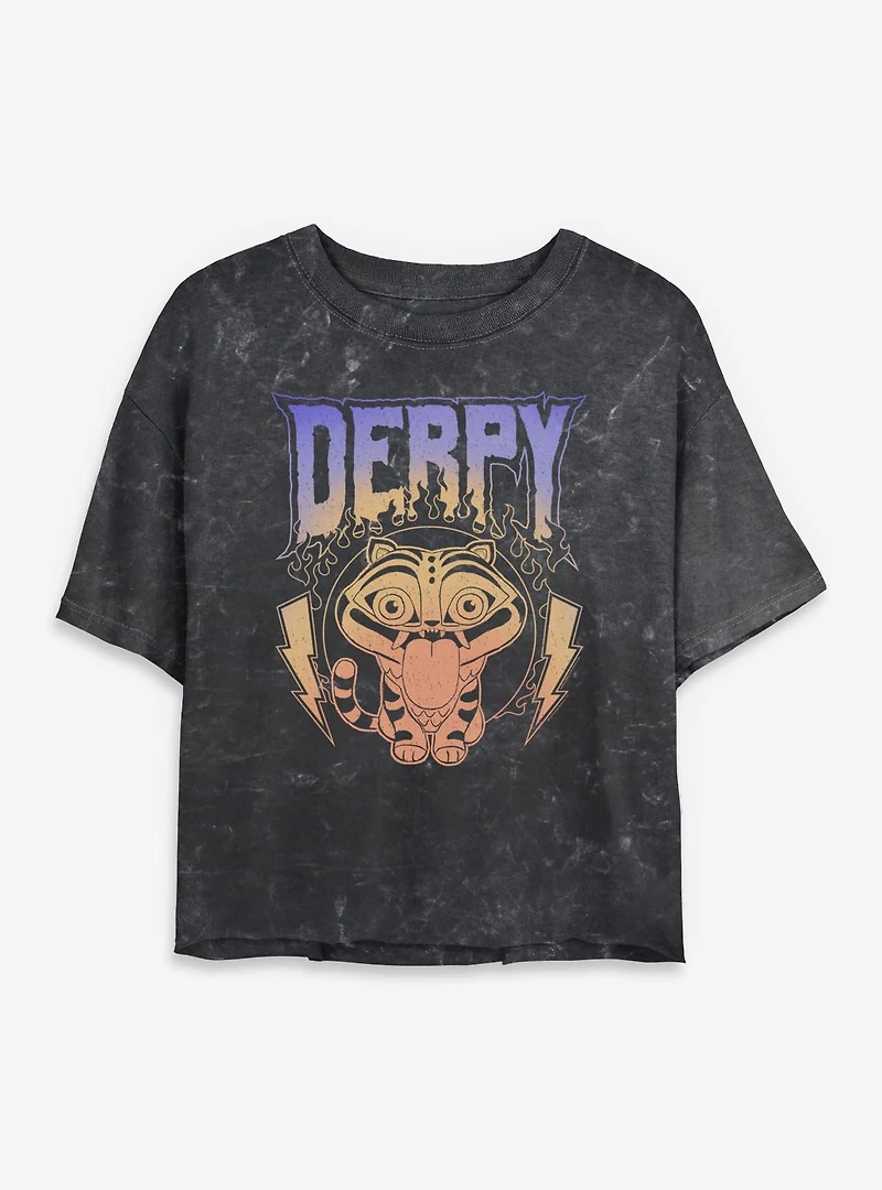 KPop Demon Hunters Derpy The Tiger Retro Metal Mineral Wash Womens Crop T-Shirt