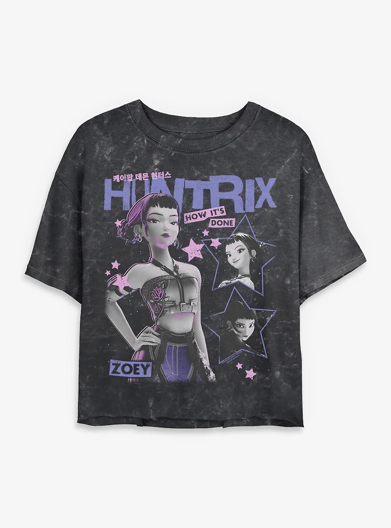 KPop Demon Hunters Huntrix Zoey Stars Collage Mineral Wash Womens Crop T-Shirt