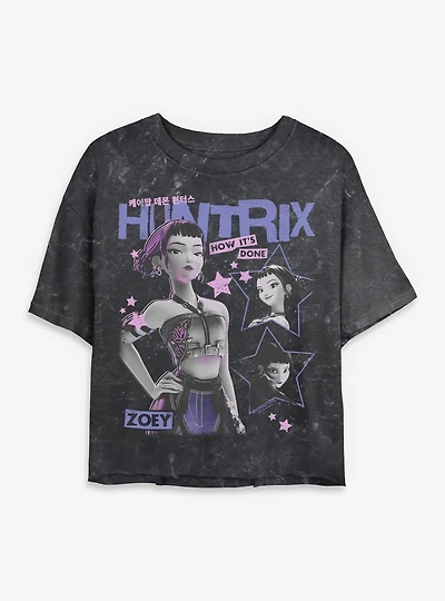 KPop Demon Hunters Huntrix Zoey Stars Collage Mineral Wash Womens Crop T-Shirt