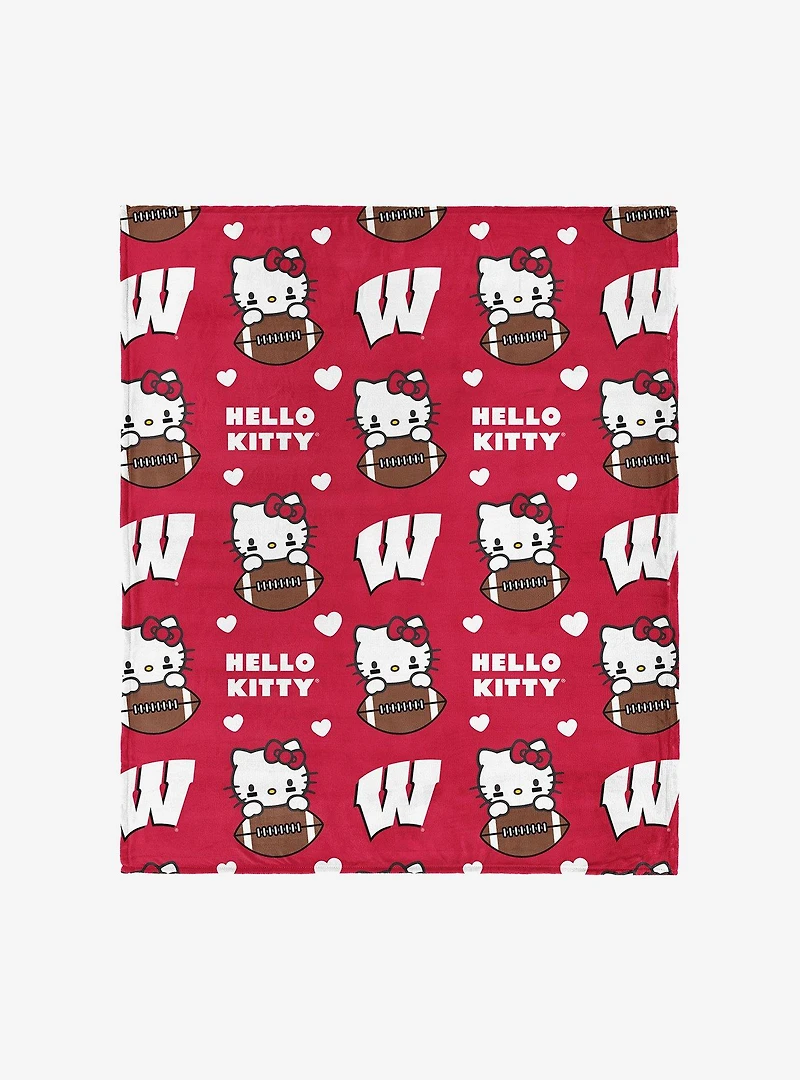 Wisconsin Badgers Football Ready Hello Kitty Cloud Throw Blanket