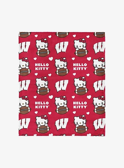 Wisconsin Badgers Football Ready Hello Kitty Cloud Throw Blanket