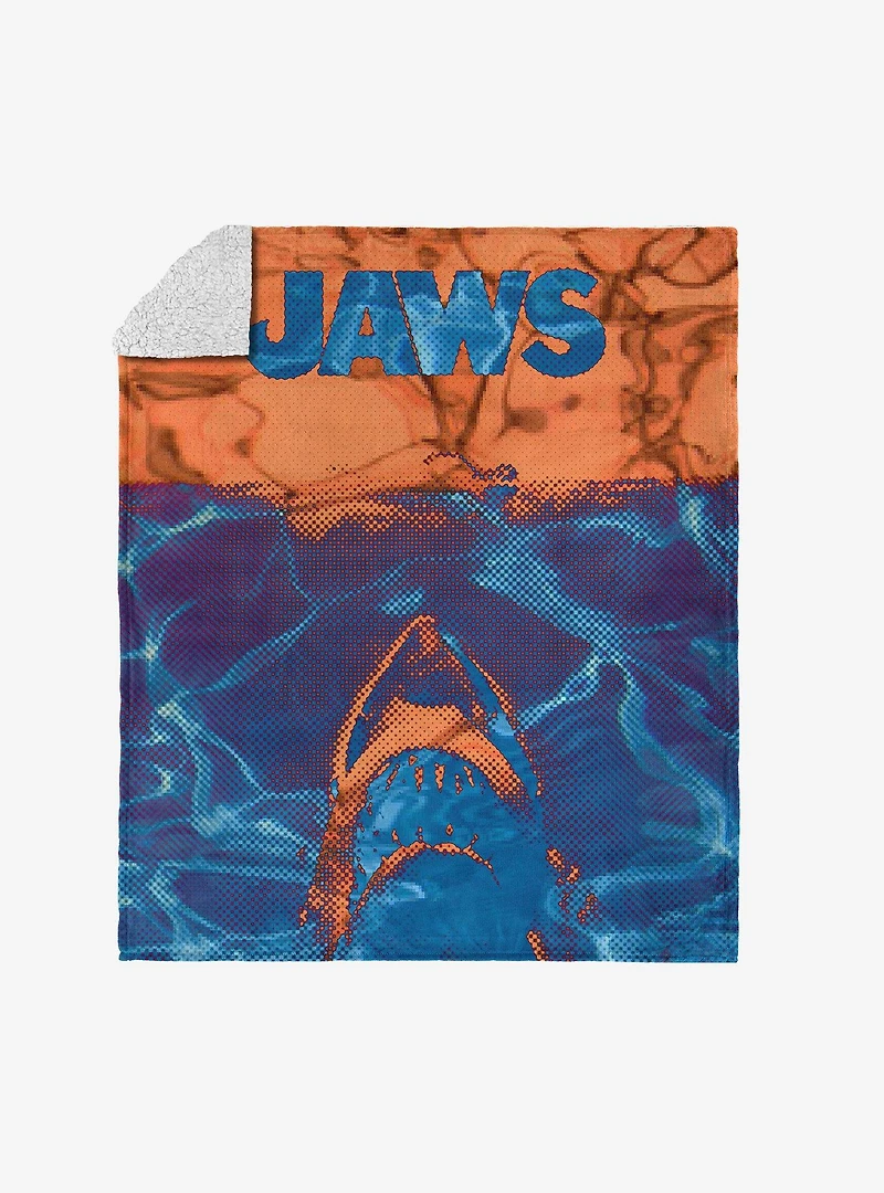 Jaws Neon Poster Silk Touch Sherpa Throw Blanket
