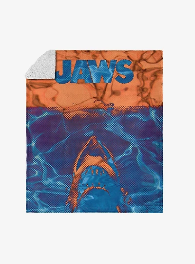 Jaws Neon Poster Silk Touch Sherpa Throw Blanket
