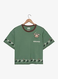 Star Wars The Mandalorian Grogu Embroidered Women's Plus Cropped T-Shirt - BoxLunch Exclusive