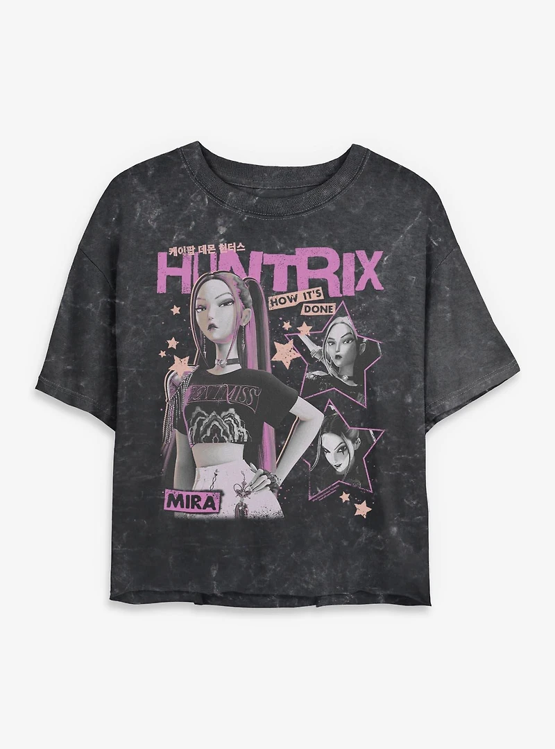 KPop Demon Hunters Huntrix Mira Stars Collage Mineral Wash Womens Crop T-Shirt