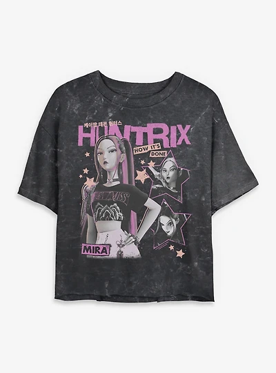 KPop Demon Hunters Huntrix Mira Stars Collage Mineral Wash Womens Crop T-Shirt
