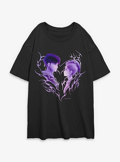 KPop Demon Hunters Jinu & Rumi Cyber Heart Womens Oversized T-Shirt