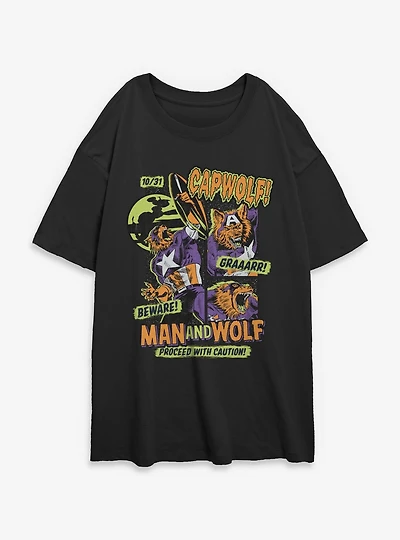 Marvel Captain America Capwolf Comic Style Cover Womens Oversized T-Shirt