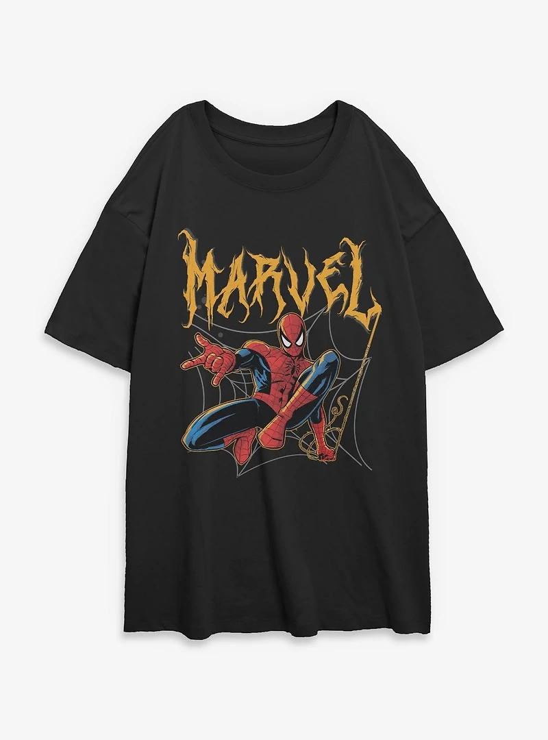 Marvel Spider-Man Spooky Spider Swing Womens Oversized T-Shirt