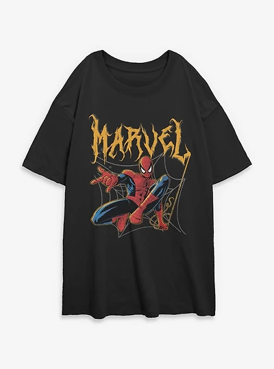 Marvel Spider-Man Spooky Spider Swing Womens Oversized T-Shirt