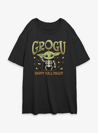 Star Wars The Mandalorian Grogu Happy Halloween Womens Oversized T-Shirt