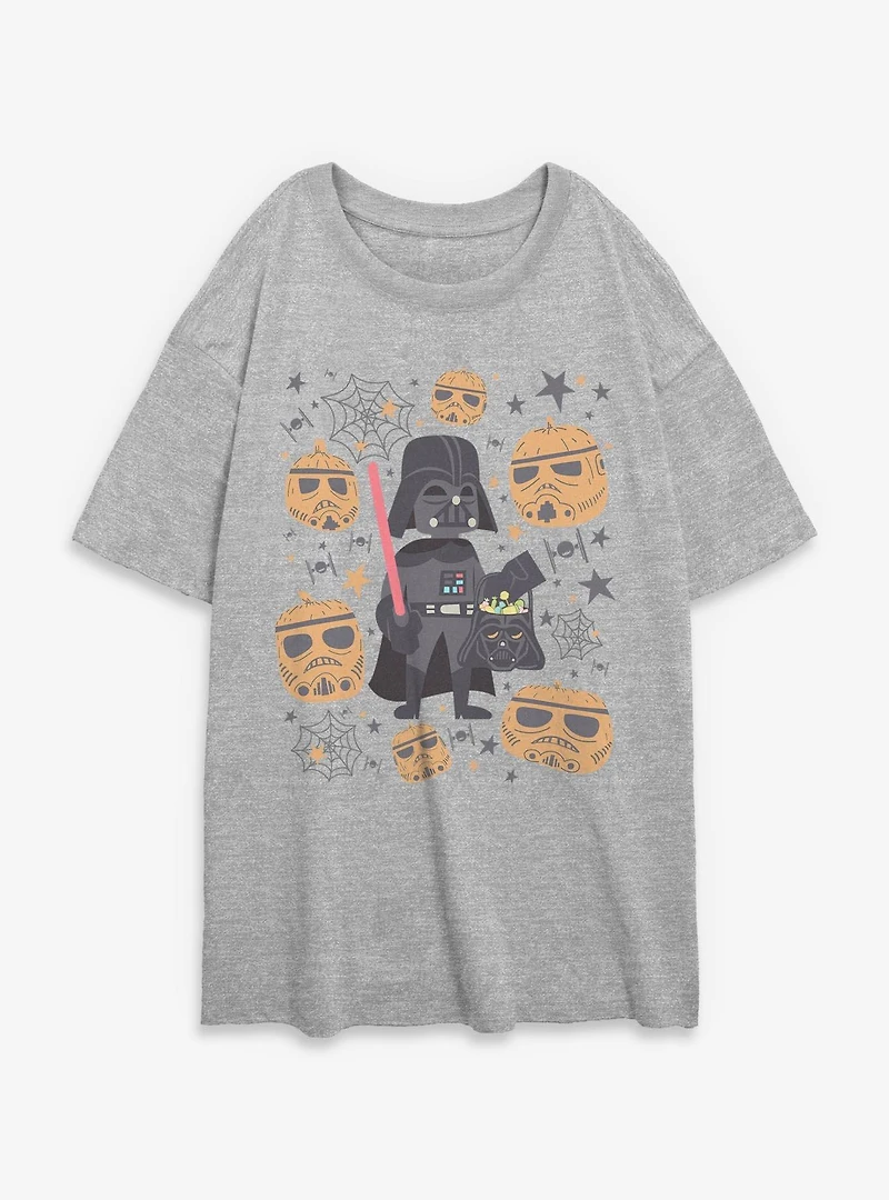 Star Wars Darth Vader & Stormptrooper Pumpkins Womens Oversized T-Shirt