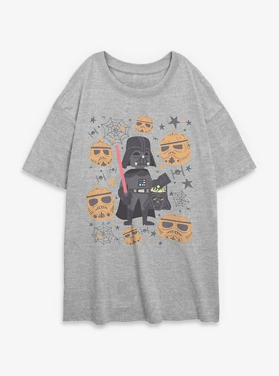 Star Wars Darth Vader & Stormptrooper Pumpkins Womens Oversized T-Shirt