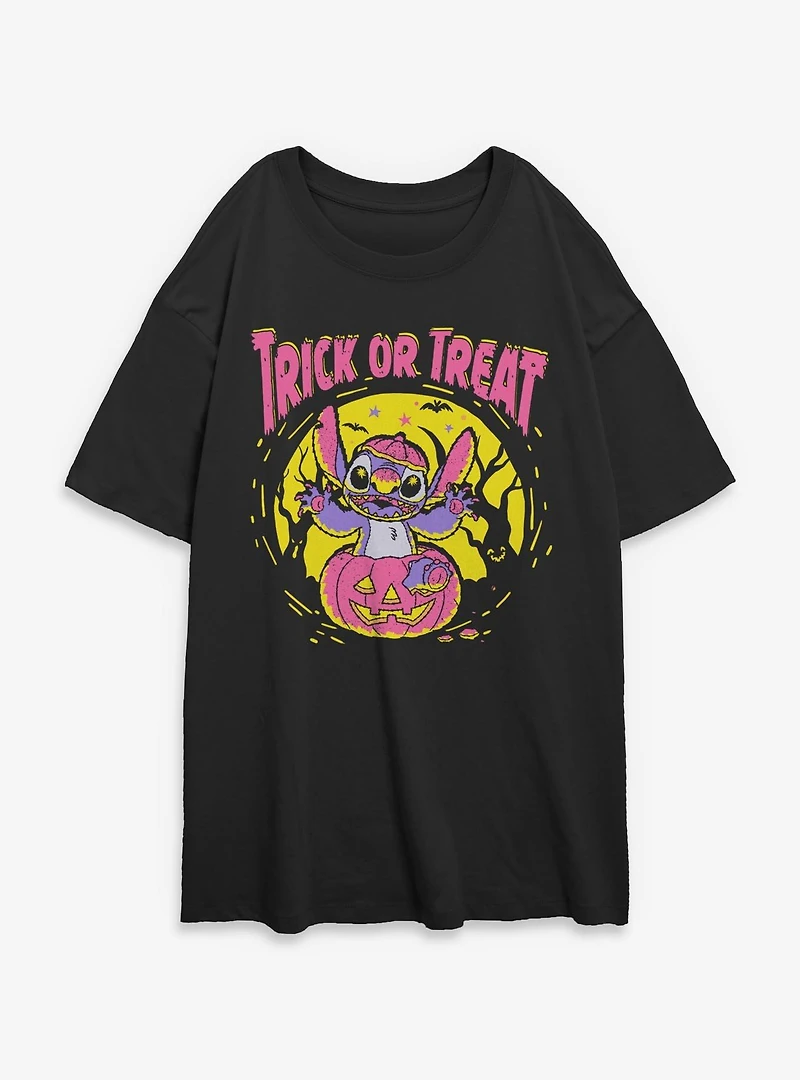Disney Lilo & Stitch Spooky Trick Or Treat Womens Oversized T-Shirt