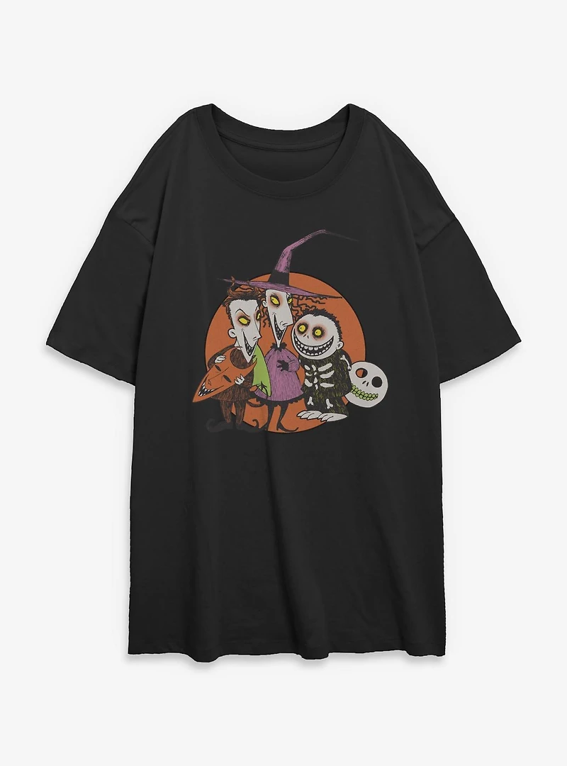 The Nightmare Before ChristmasTroublemakers Trio Lock Shock Barrel Womens Oversized T-Shirt