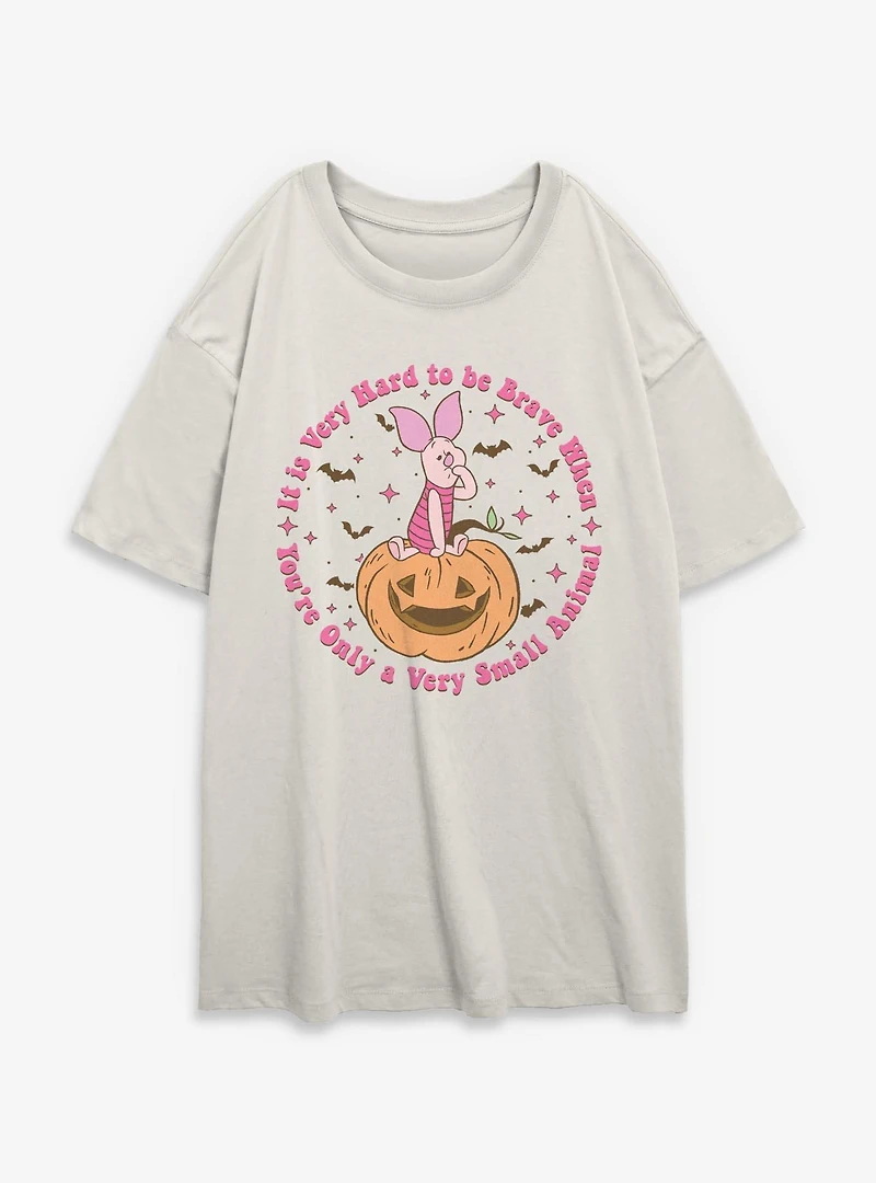 Disney Winnie The Pooh Piglet Very Hard To Be Brave Spooky Womens Oversized T-Shirt