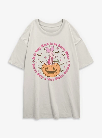 Disney Winnie The Pooh Piglet Very Hard To Be Brave Spooky Womens Oversized T-Shirt