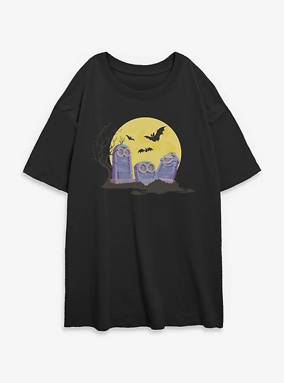 Minions Spooky Tombstone Cemetery Womens Oversized T-Shirt