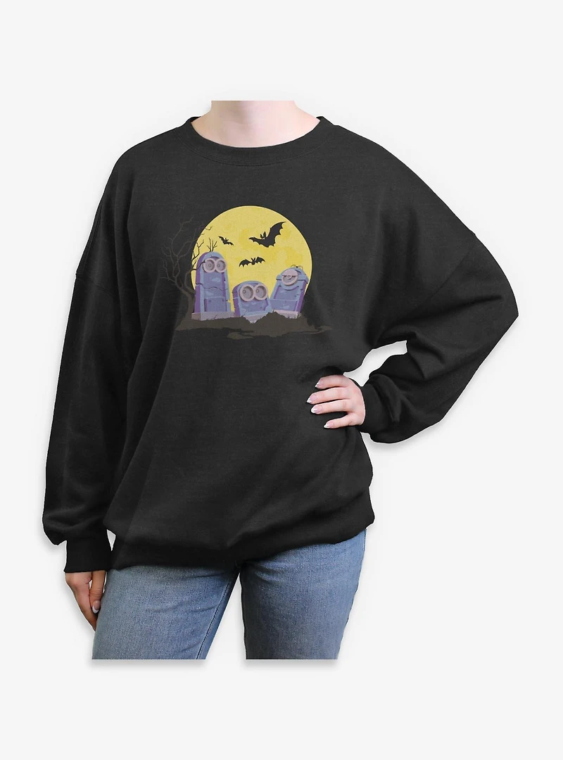 Minions Spooky Tombstone Cemetery Womens Oversized Sweatshirt