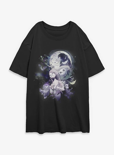 The Nightmare Before Christmas Under Moonlight Group Womens Oversized T-Shirt