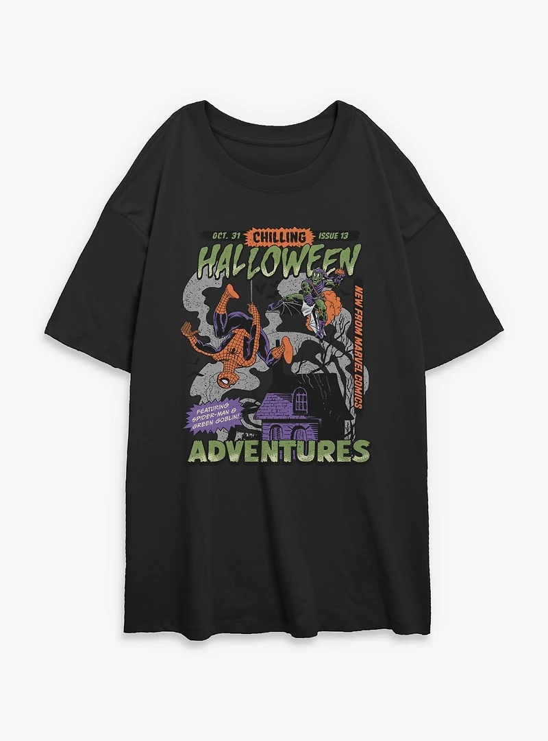 Marvel Spider-Man Chilling Halloween Adventures Comic Style Cover Womens Oversized T-Shirt