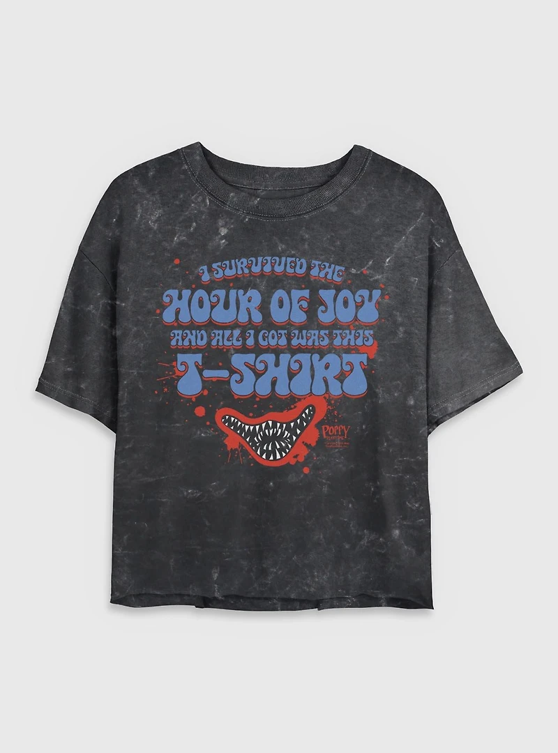 Poppy Playtime I Survived The Hour Of Joy Womens Mineral Wash Crop T-Shirt