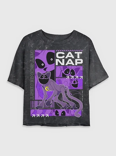 Poppy Playtime Catnap Is Your Friend Womens Mineral Wash Crop T-Shirt
