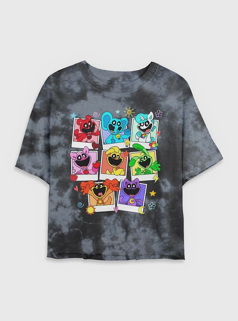 Poppy Playtime Polaroid Smiling Critters Womens Tie-Dye Crop T-Shirt