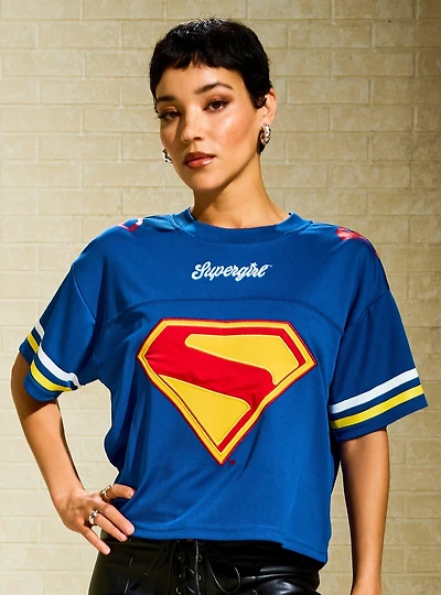 DC Comics Supergirl Kara Women's Plus Cropped Football Jersey - BoxLunch Exclusive