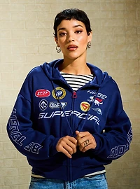 DC Supergirl Embroidered Patches Women's Cropped Zippered Hoodie - BoxLunch Exclusive