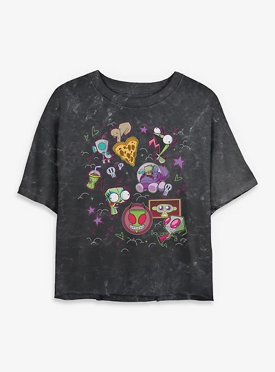 Invader ZIM Icon Doodles Mineral Wash Womens Crop T-Shirt