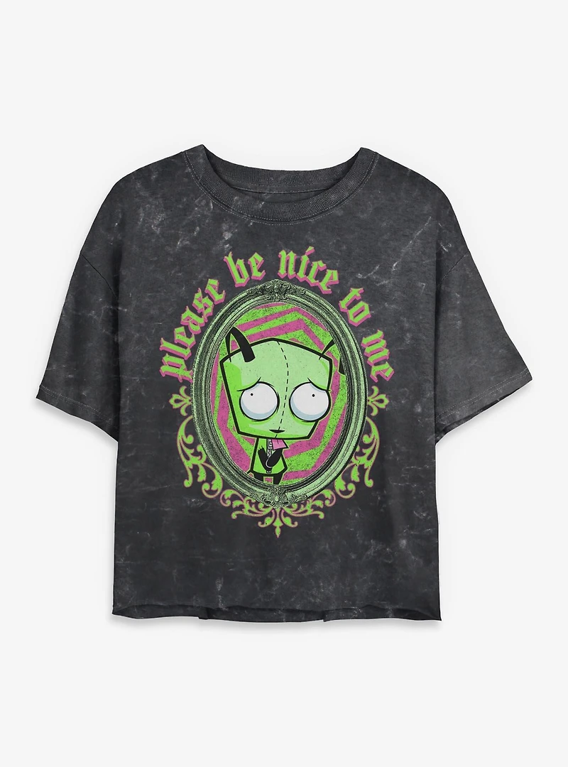 Invader ZIM Please Be Nice To Me Mineral Wash Womens Crop T-Shirt