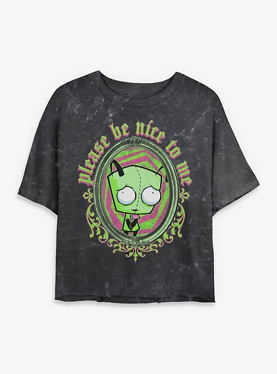 Invader ZIM Please Be Nice To Me Mineral Wash Womens Crop T-Shirt