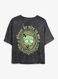 Invader ZIM Please Be Nice To Me Mineral Wash Womens Crop T-Shirt