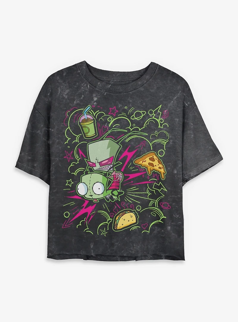 Invader Zim Doodle Mineral Wash Womens Crop T-Shirt