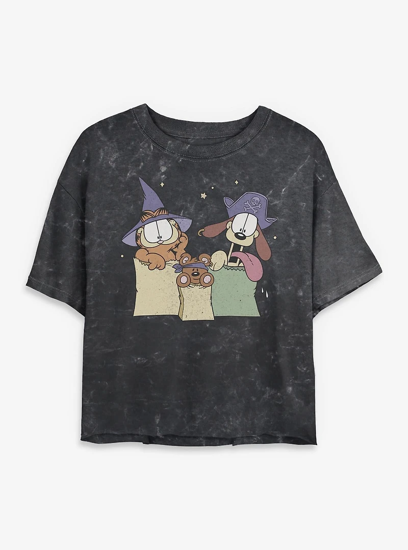 Garfield Spooky Friends Mineral Wash Womens Crop T-Shirt