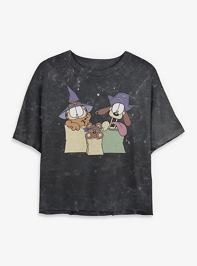 Garfield Spooky Friends Mineral Wash Womens Crop T-Shirt