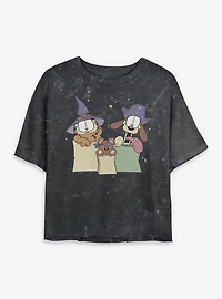 Garfield Spooky Friends Mineral Wash Womens Crop T-Shirt