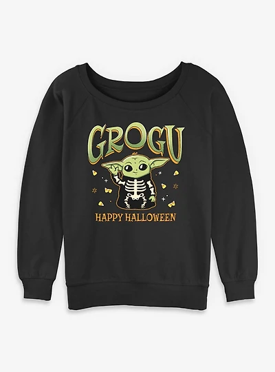 Star Wars The Mandalorian Grogu Happy Halloween Womens Slouchy Sweatshirt