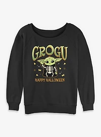 Star Wars The Mandalorian Grogu Happy Halloween Womens Slouchy Sweatshirt