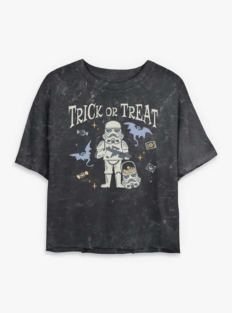 Star Wars Stormtrooper Trick Or Treat Mineral Wash Womens Crop T-Shirt